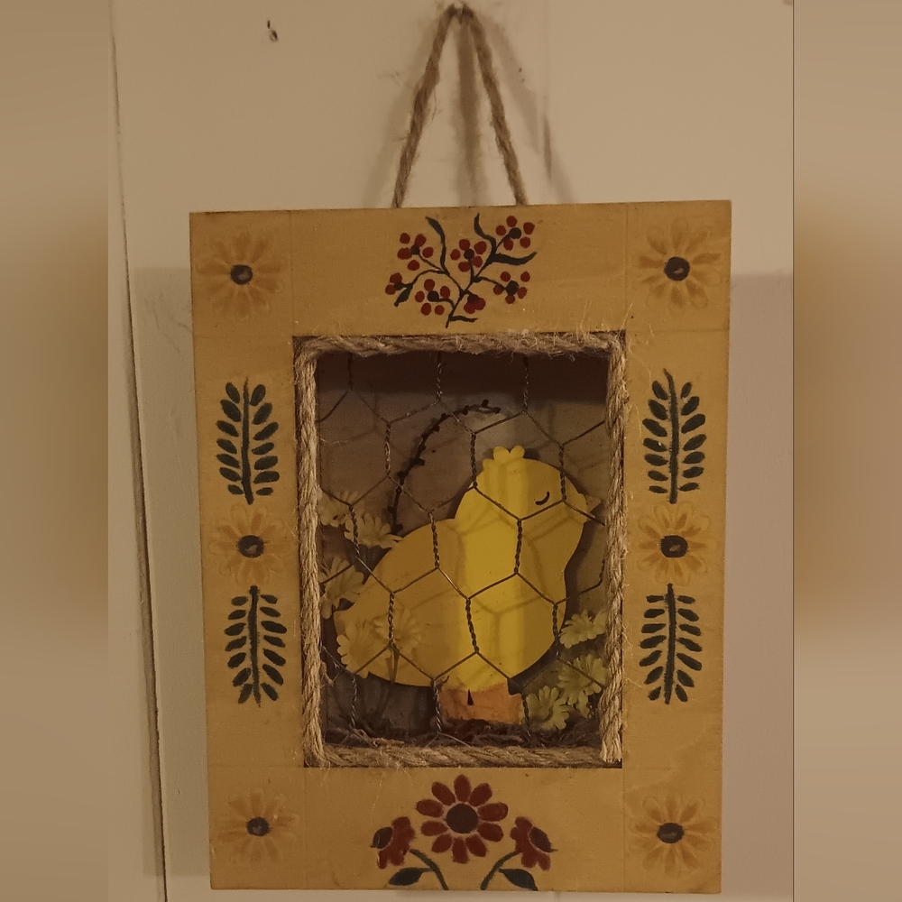 Yellow Chick Rustic Shadowbox Wall Art